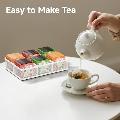 2 Tier Tea Bag Organizer, Mesh Tea Bag Holder with Handle, Teabag Holder, Tea Station Organizer for Countertop, Pantry, Kitchen, Cabinet -Black