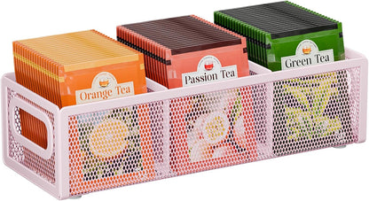2 Tier Tea Bag Organizer, Mesh Tea Bag Holder with Handle, Teabag Holder, Tea Station Organizer for Countertop, Pantry, Kitchen, Cabinet -Black