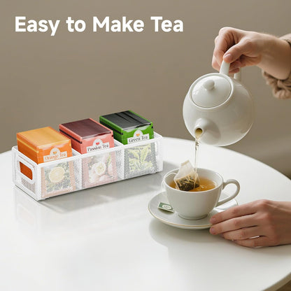 2 Tier Tea Bag Organizer, Mesh Tea Bag Holder with Handle, Teabag Holder, Tea Station Organizer for Countertop, Pantry, Kitchen, Cabinet -Black