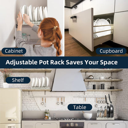 Pot and Pan Lid Organizer Rack for Under Cabinet, 12"-23" Expandable | 10 Adjustable Dividers, Holds Pan Lids, Cookware & Bakeware, Creates Tidy Cabinet Storage, Durable Metal, Bronze