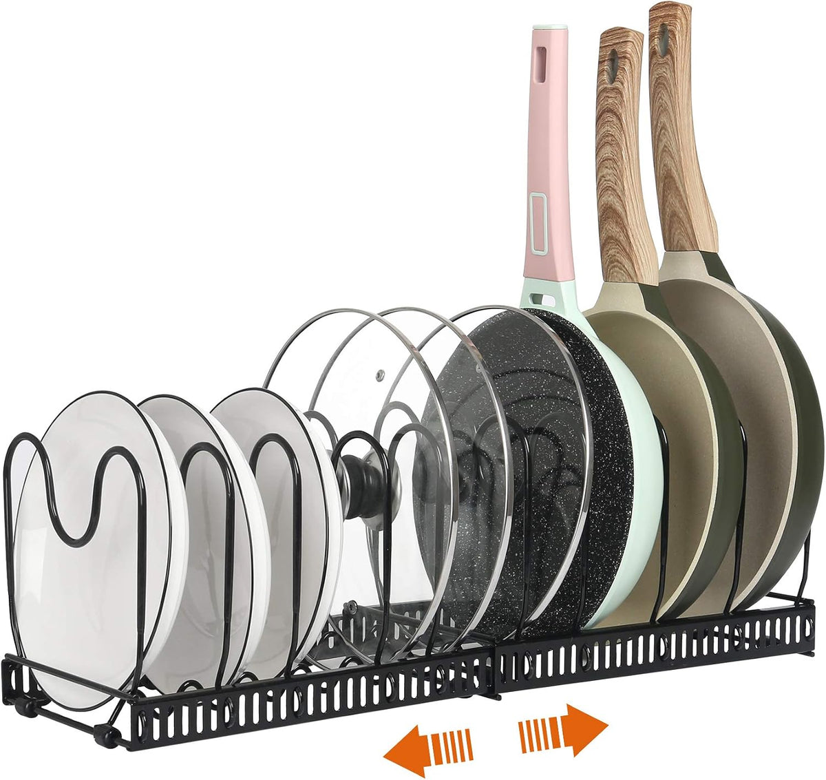 Pot and Pan Lid Organizer Rack for Under Cabinet, 12"-23" Expandable | 10 Adjustable Dividers, Holds Pan Lids, Cookware & Bakeware, Creates Tidy Cabinet Storage, Durable Metal, Bronze