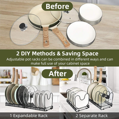 Pot and Pan Lid Organizer Rack for Under Cabinet, 12"-23" Expandable | 10 Adjustable Dividers, Holds Pan Lids, Cookware & Bakeware, Creates Tidy Cabinet Storage, Durable Metal, Bronze