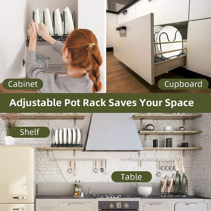 Pot and Pan Lid Organizer Rack for Under Cabinet, 12"-23" Expandable | 10 Adjustable Dividers, Holds Pan Lids, Cookware & Bakeware, Creates Tidy Cabinet Storage, Durable Metal, Bronze
