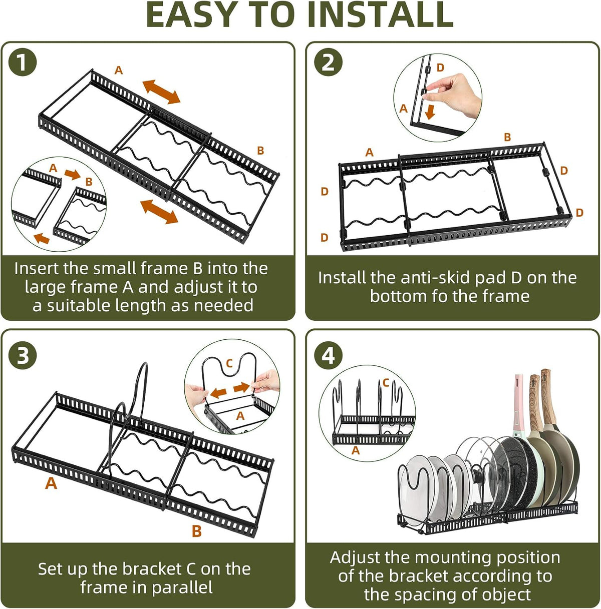 Pot and Pan Lid Organizer Rack for Under Cabinet, 12"-23" Expandable | 10 Adjustable Dividers, Holds Pan Lids, Cookware & Bakeware, Creates Tidy Cabinet Storage, Durable Metal, Bronze
