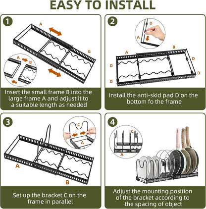 Pot and Pan Lid Organizer Rack for Under Cabinet, 12"-23" Expandable | 10 Adjustable Dividers, Holds Pan Lids, Cookware & Bakeware, Creates Tidy Cabinet Storage, Durable Metal, Bronze