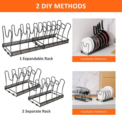 Pot and Pan Lid Organizer Rack for Under Cabinet, 12"-23" Expandable | 10 Adjustable Dividers, Holds Pan Lids, Cookware & Bakeware, Creates Tidy Cabinet Storage, Durable Metal, Bronze