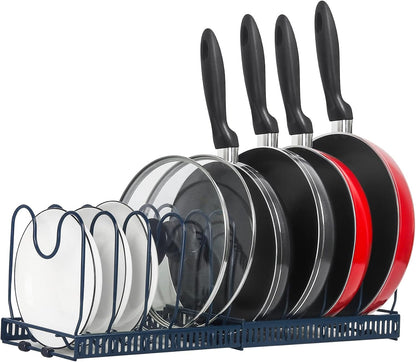 Pot and Pan Lid Organizer Rack for Under Cabinet, 12"-23" Expandable | 10 Adjustable Dividers, Holds Pan Lids, Cookware & Bakeware, Creates Tidy Cabinet Storage, Durable Metal, Bronze