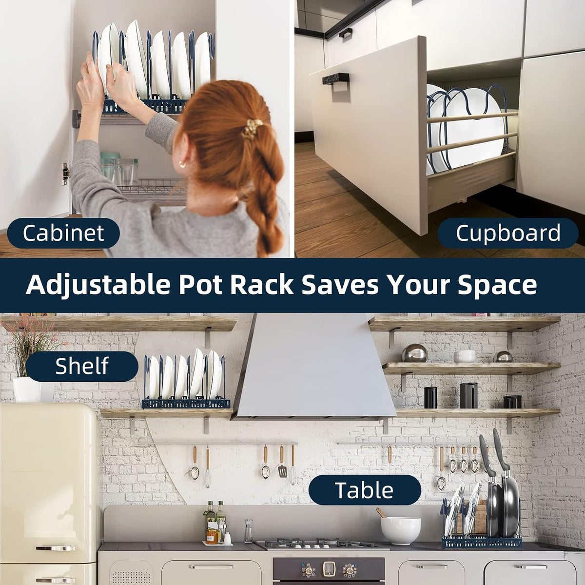Pot and Pan Lid Organizer Rack for Under Cabinet, 12"-23" Expandable | 10 Adjustable Dividers, Holds Pan Lids, Cookware & Bakeware, Creates Tidy Cabinet Storage, Durable Metal, Bronze