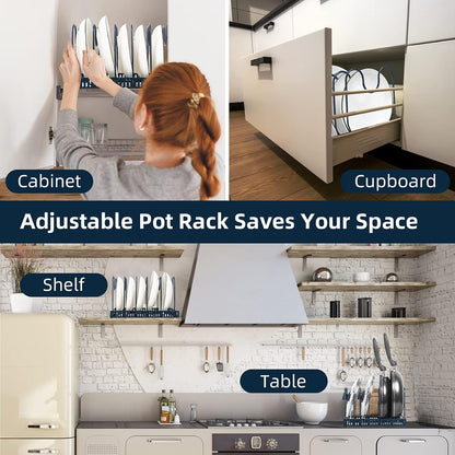 Pot and Pan Lid Organizer Rack for Under Cabinet, 12"-23" Expandable | 10 Adjustable Dividers, Holds Pan Lids, Cookware & Bakeware, Creates Tidy Cabinet Storage, Durable Metal, Bronze