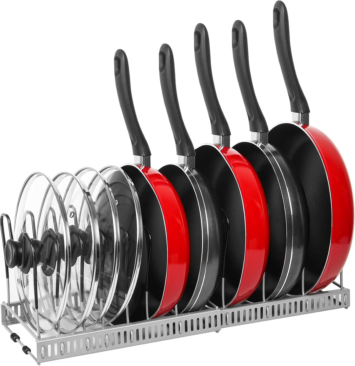 Pot and Pan Lid Organizer Rack for Under Cabinet, 12"-23" Expandable | 10 Adjustable Dividers, Holds Pan Lids, Cookware & Bakeware, Creates Tidy Cabinet Storage, Durable Metal, Bronze