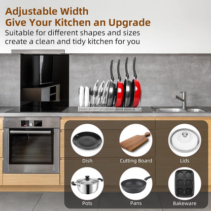 Pot and Pan Lid Organizer Rack for Under Cabinet, 12"-23" Expandable | 10 Adjustable Dividers, Holds Pan Lids, Cookware & Bakeware, Creates Tidy Cabinet Storage, Durable Metal, Bronze