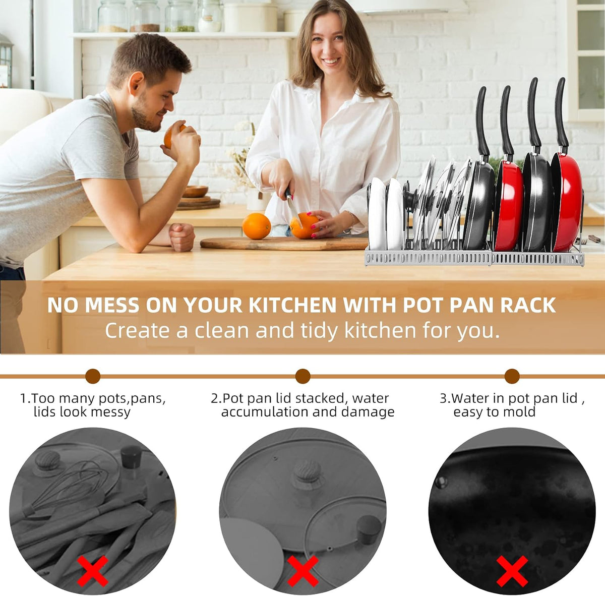 Pot and Pan Lid Organizer Rack for Under Cabinet, 12"-23" Expandable | 10 Adjustable Dividers, Holds Pan Lids, Cookware & Bakeware, Creates Tidy Cabinet Storage, Durable Metal, Bronze