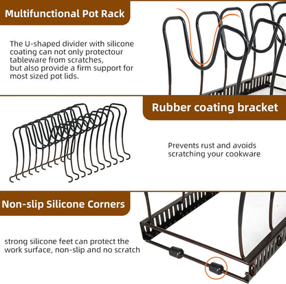 Pot and Pan Lid Organizer Rack for Under Cabinet, 12"-23" Expandable | 10 Adjustable Dividers, Holds Pan Lids, Cookware & Bakeware, Creates Tidy Cabinet Storage, Durable Metal, Bronze