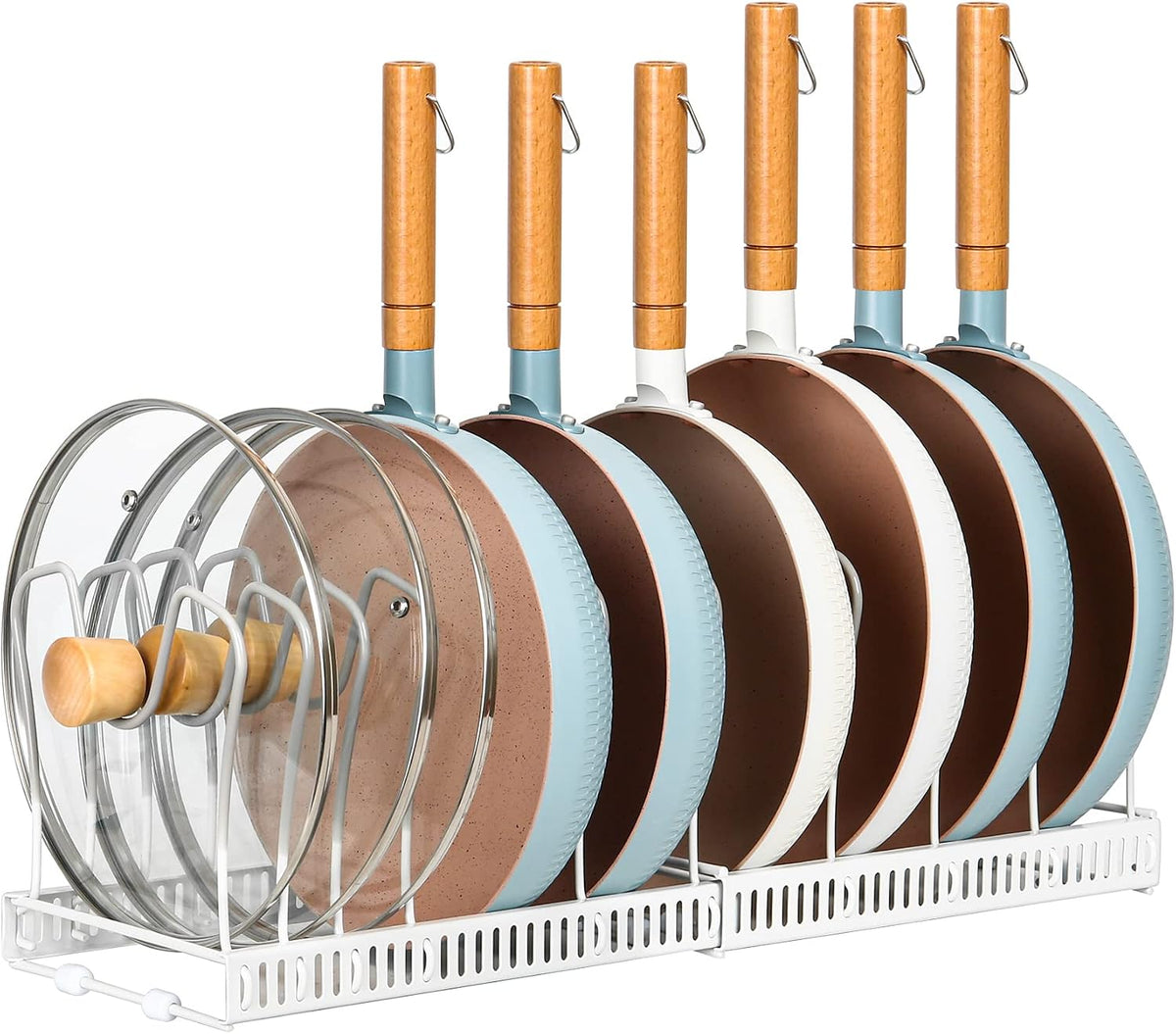 Pot and Pan Lid Organizer Rack for Under Cabinet, 12"-23" Expandable | 10 Adjustable Dividers, Holds Pan Lids, Cookware & Bakeware, Creates Tidy Cabinet Storage, Durable Metal, Bronze