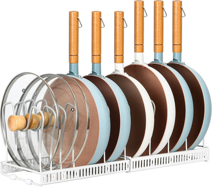 Pot and Pan Lid Organizer Rack for Under Cabinet, 12"-23" Expandable | 10 Adjustable Dividers, Holds Pan Lids, Cookware & Bakeware, Creates Tidy Cabinet Storage, Durable Metal, Bronze