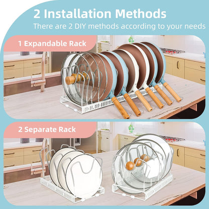 Pot and Pan Lid Organizer Rack for Under Cabinet, 12"-23" Expandable | 10 Adjustable Dividers, Holds Pan Lids, Cookware & Bakeware, Creates Tidy Cabinet Storage, Durable Metal, Bronze