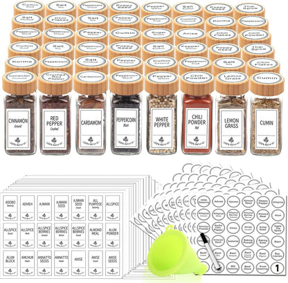 48 Glass Spice Jars with White Labels, 4oz Spice Bottles with Lids | Airtight Caps, Pour/sift Shaker Lids, 806 Labels, Chalk Marker, Funnel- Seasoning Containers for Racks, Cabinets, Drawers