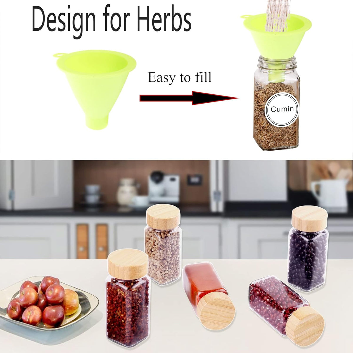 48 Glass Spice Jars with White Labels, 4oz Spice Bottles with Lids | Airtight Caps, Pour/sift Shaker Lids, 806 Labels, Chalk Marker, Funnel- Seasoning Containers for Racks, Cabinets, Drawers