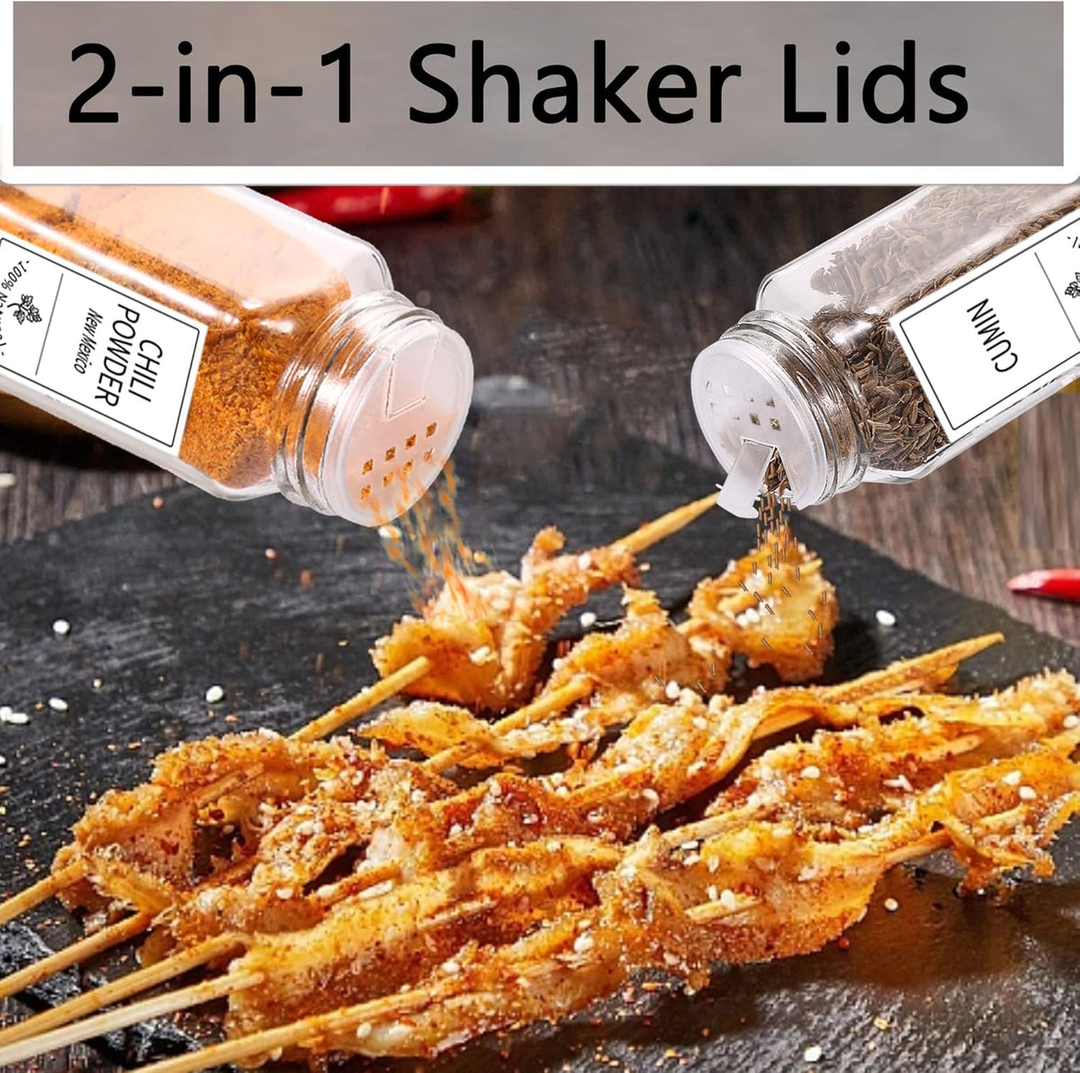 48 Glass Spice Jars with White Labels, 4oz Spice Bottles with Lids | Airtight Caps, Pour/sift Shaker Lids, 806 Labels, Chalk Marker, Funnel- Seasoning Containers for Racks, Cabinets, Drawers