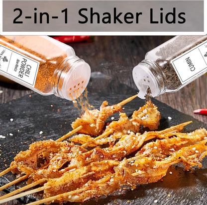 48 Glass Spice Jars with White Labels, 4oz Spice Bottles with Lids | Airtight Caps, Pour/sift Shaker Lids, 806 Labels, Chalk Marker, Funnel- Seasoning Containers for Racks, Cabinets, Drawers
