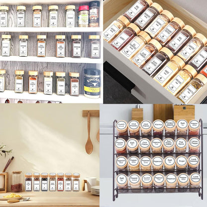 48 Glass Spice Jars with White Labels, 4oz Spice Bottles with Lids | Airtight Caps, Pour/sift Shaker Lids, 806 Labels, Chalk Marker, Funnel- Seasoning Containers for Racks, Cabinets, Drawers