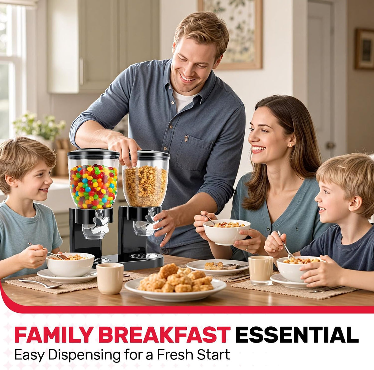 Triple Cereal Dispenser, 3 Pack 2L Large Cereal Containers Storage | Airtight, Rotating Plastic Cereal Dispenser for Countertop, Pantry Organizer for Cereal, Rice, Grains, Candy, Coffee Beans