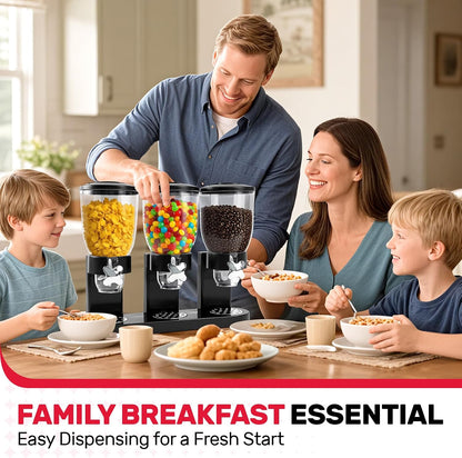 Triple Cereal Dispenser, 3 Pack 2L Large Cereal Containers Storage | Airtight, Rotating Plastic Cereal Dispenser for Countertop, Pantry Organizer for Cereal, Rice, Grains, Candy, Coffee Beans