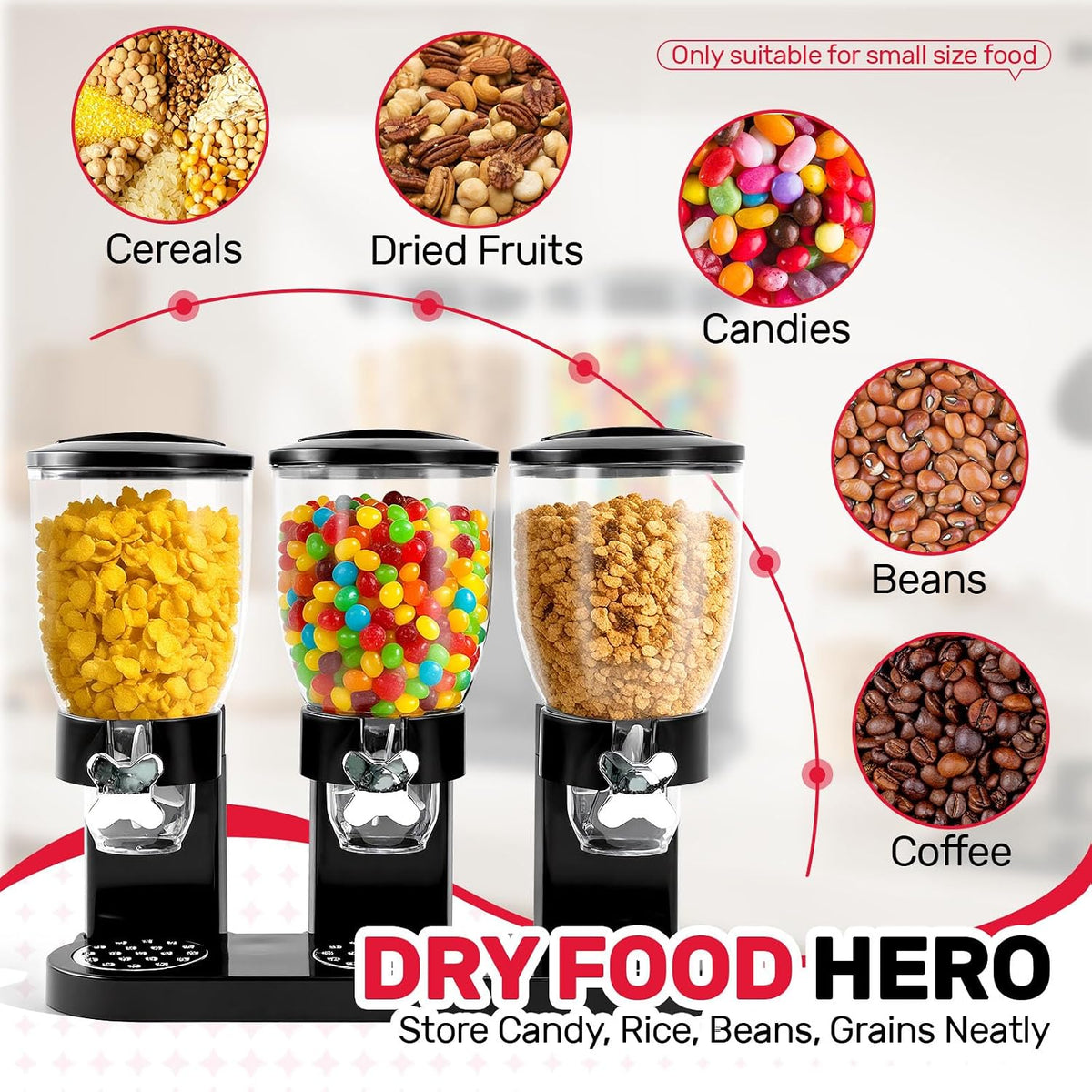 Triple Cereal Dispenser, 3 Pack 2L Large Cereal Containers Storage | Airtight, Rotating Plastic Cereal Dispenser for Countertop, Pantry Organizer for Cereal, Rice, Grains, Candy, Coffee Beans
