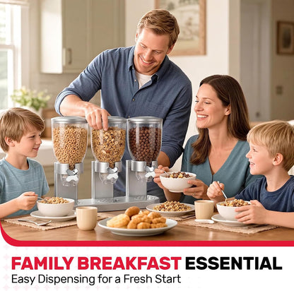 Triple Cereal Dispenser, 3 Pack 2L Large Cereal Containers Storage | Airtight, Rotating Plastic Cereal Dispenser for Countertop, Pantry Organizer for Cereal, Rice, Grains, Candy, Coffee Beans
