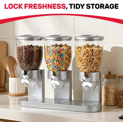 Triple Cereal Dispenser, 3 Pack 2L Large Cereal Containers Storage | Airtight, Rotating Plastic Cereal Dispenser for Countertop, Pantry Organizer for Cereal, Rice, Grains, Candy, Coffee Beans