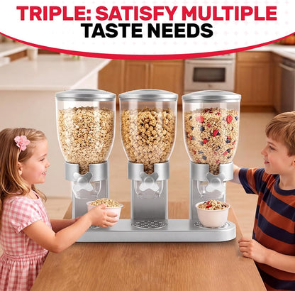 Triple Cereal Dispenser, 3 Pack 2L Large Cereal Containers Storage | Airtight, Rotating Plastic Cereal Dispenser for Countertop, Pantry Organizer for Cereal, Rice, Grains, Candy, Coffee Beans