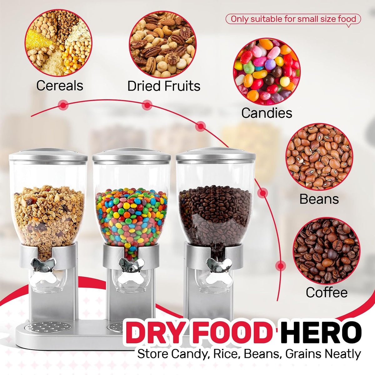 Triple Cereal Dispenser, 3 Pack 2L Large Cereal Containers Storage | Airtight, Rotating Plastic Cereal Dispenser for Countertop, Pantry Organizer for Cereal, Rice, Grains, Candy, Coffee Beans