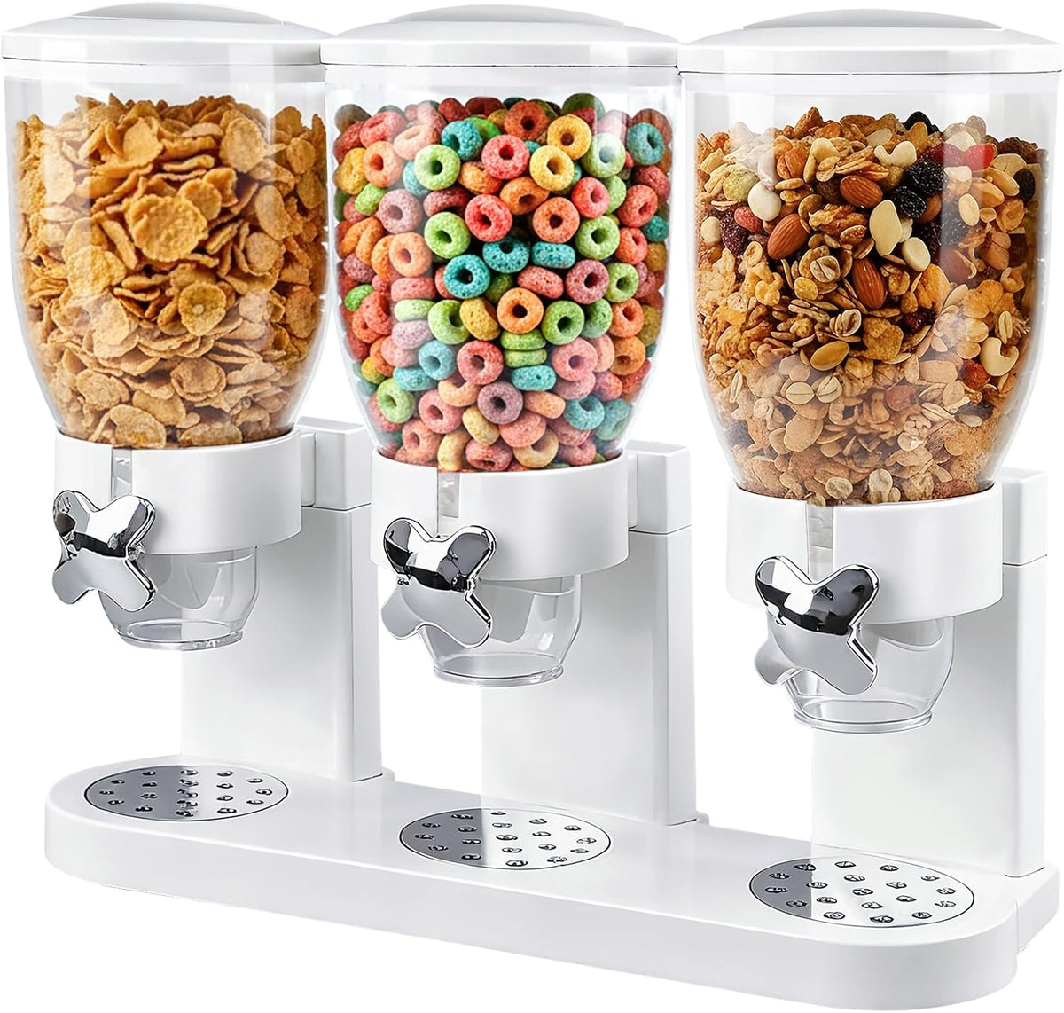 Triple Cereal Dispenser, 3 Pack 2L Large Cereal Containers Storage | Airtight, Rotating Plastic Cereal Dispenser for Countertop, Pantry Organizer for Cereal, Rice, Grains, Candy, Coffee Beans