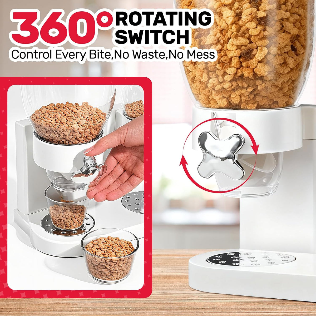 Triple Cereal Dispenser, 3 Pack 2L Large Cereal Containers Storage | Airtight, Rotating Plastic Cereal Dispenser for Countertop, Pantry Organizer for Cereal, Rice, Grains, Candy, Coffee Beans