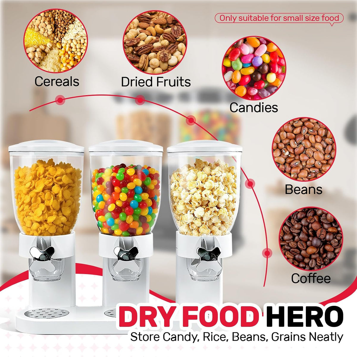 Triple Cereal Dispenser, 3 Pack 2L Large Cereal Containers Storage | Airtight, Rotating Plastic Cereal Dispenser for Countertop, Pantry Organizer for Cereal, Rice, Grains, Candy, Coffee Beans