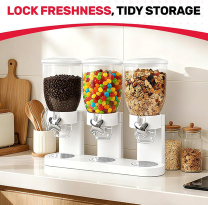 Triple Cereal Dispenser, 3 Pack 2L Large Cereal Containers Storage | Airtight, Rotating Plastic Cereal Dispenser for Countertop, Pantry Organizer for Cereal, Rice, Grains, Candy, Coffee Beans