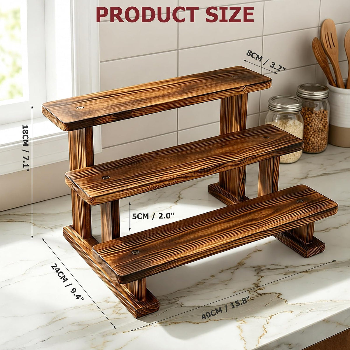 2 Pack 3 Tier Coffee Mug Display Shelf, Wooden Mug Organizer