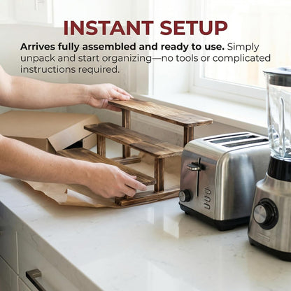 2 Pack 3 Tier Coffee Mug Display Shelf, Wooden Mug Organizer