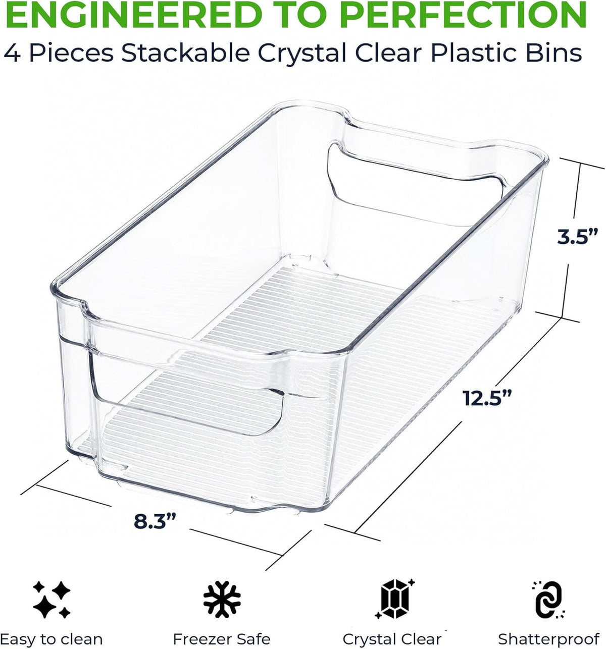 Zulay 4 Pack Clear Refrigerator Organizer Bins - XL Fridge Organizers and Storage Clear - Ideal Freezer Organizer Bins, Refrigerator Storage Containers, Kitchen Cabinets, Pantry Organization