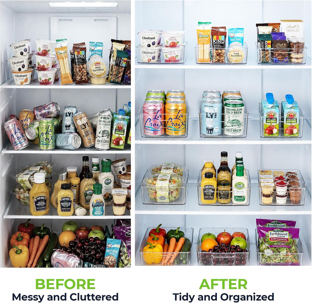 Zulay 4 Pack Clear Refrigerator Organizer Bins - XL Fridge Organizers and Storage Clear - Ideal Freezer Organizer Bins, Refrigerator Storage Containers, Kitchen Cabinets, Pantry Organization
