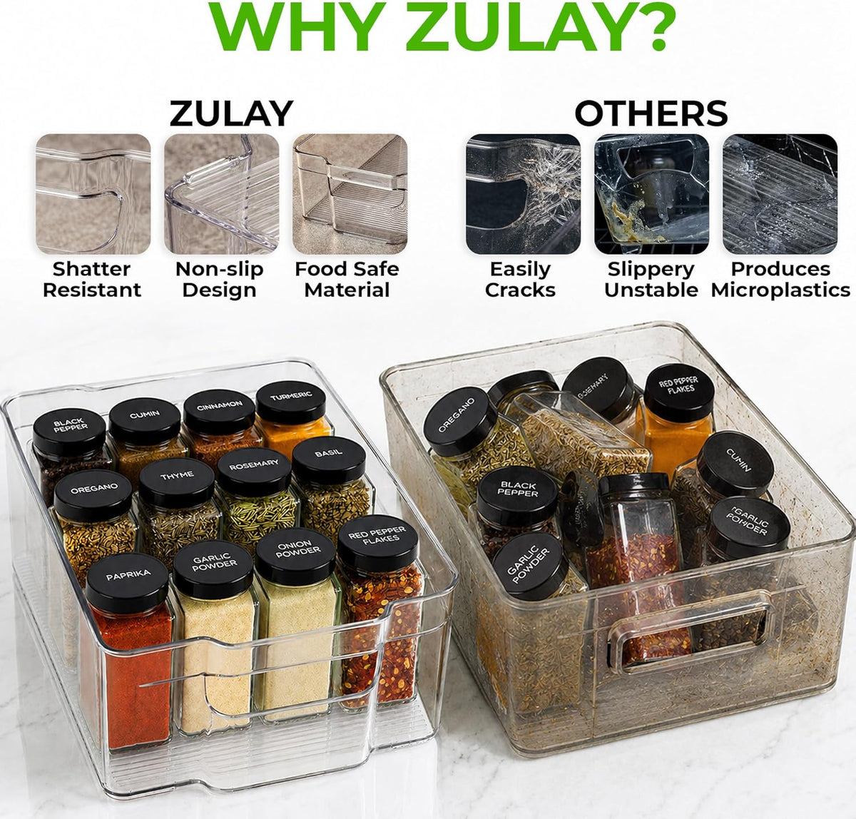 Zulay 4 Pack Clear Refrigerator Organizer Bins - XL Fridge Organizers and Storage Clear - Ideal Freezer Organizer Bins, Refrigerator Storage Containers, Kitchen Cabinets, Pantry Organization