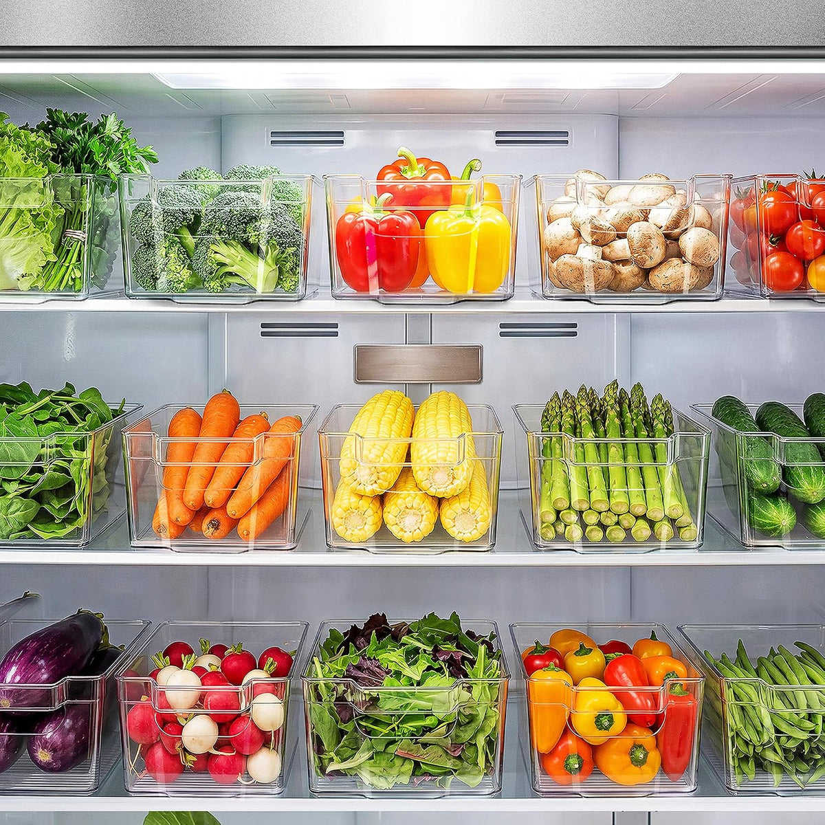 Zulay 4 Pack Clear Refrigerator Organizer Bins - XL Fridge Organizers and Storage Clear - Ideal Freezer Organizer Bins, Refrigerator Storage Containers, Kitchen Cabinets, Pantry Organization