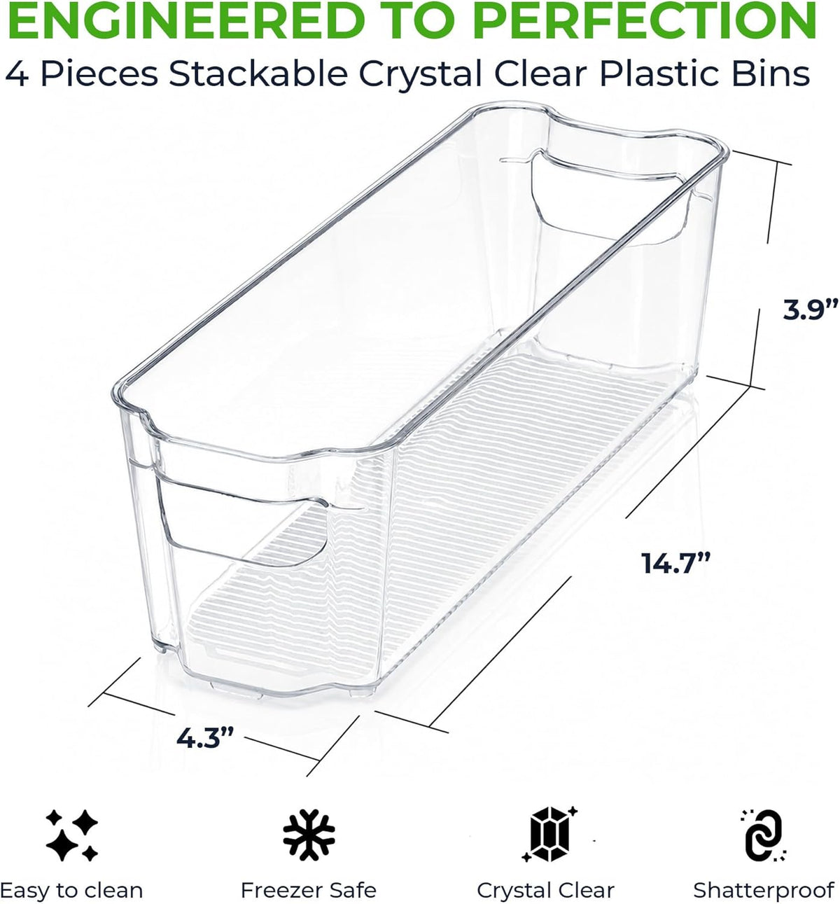 Zulay 4 Pack Clear Refrigerator Organizer Bins - XL Fridge Organizers and Storage Clear - Ideal Freezer Organizer Bins, Refrigerator Storage Containers, Kitchen Cabinets, Pantry Organization