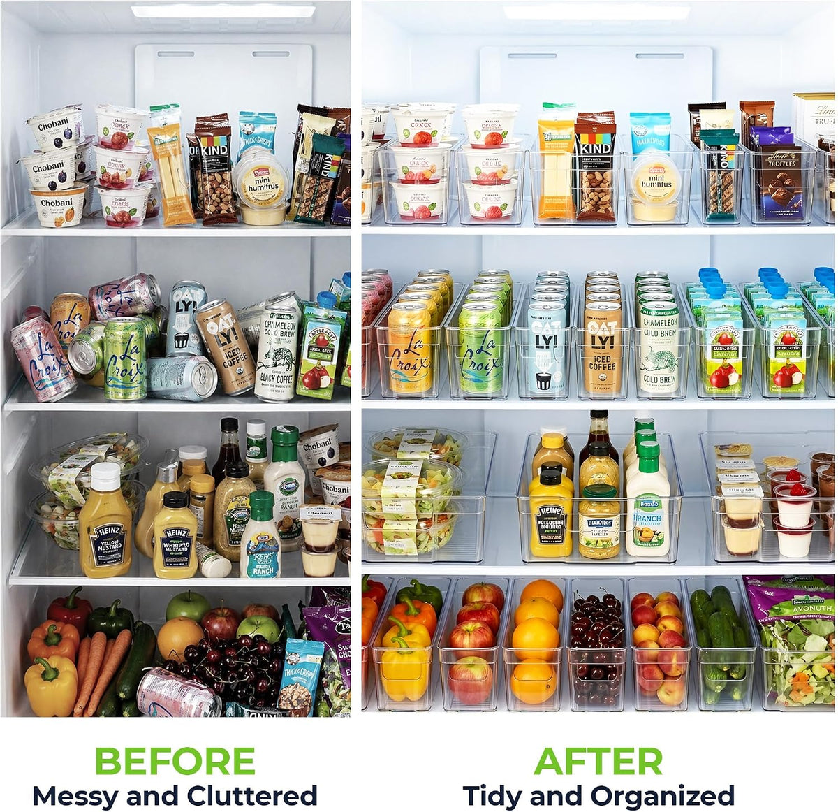 Zulay 4 Pack Clear Refrigerator Organizer Bins - XL Fridge Organizers and Storage Clear - Ideal Freezer Organizer Bins, Refrigerator Storage Containers, Kitchen Cabinets, Pantry Organization