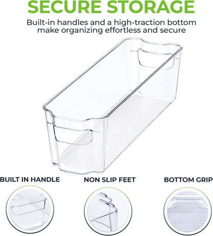 Zulay 4 Pack Clear Refrigerator Organizer Bins - XL Fridge Organizers and Storage Clear - Ideal Freezer Organizer Bins, Refrigerator Storage Containers, Kitchen Cabinets, Pantry Organization