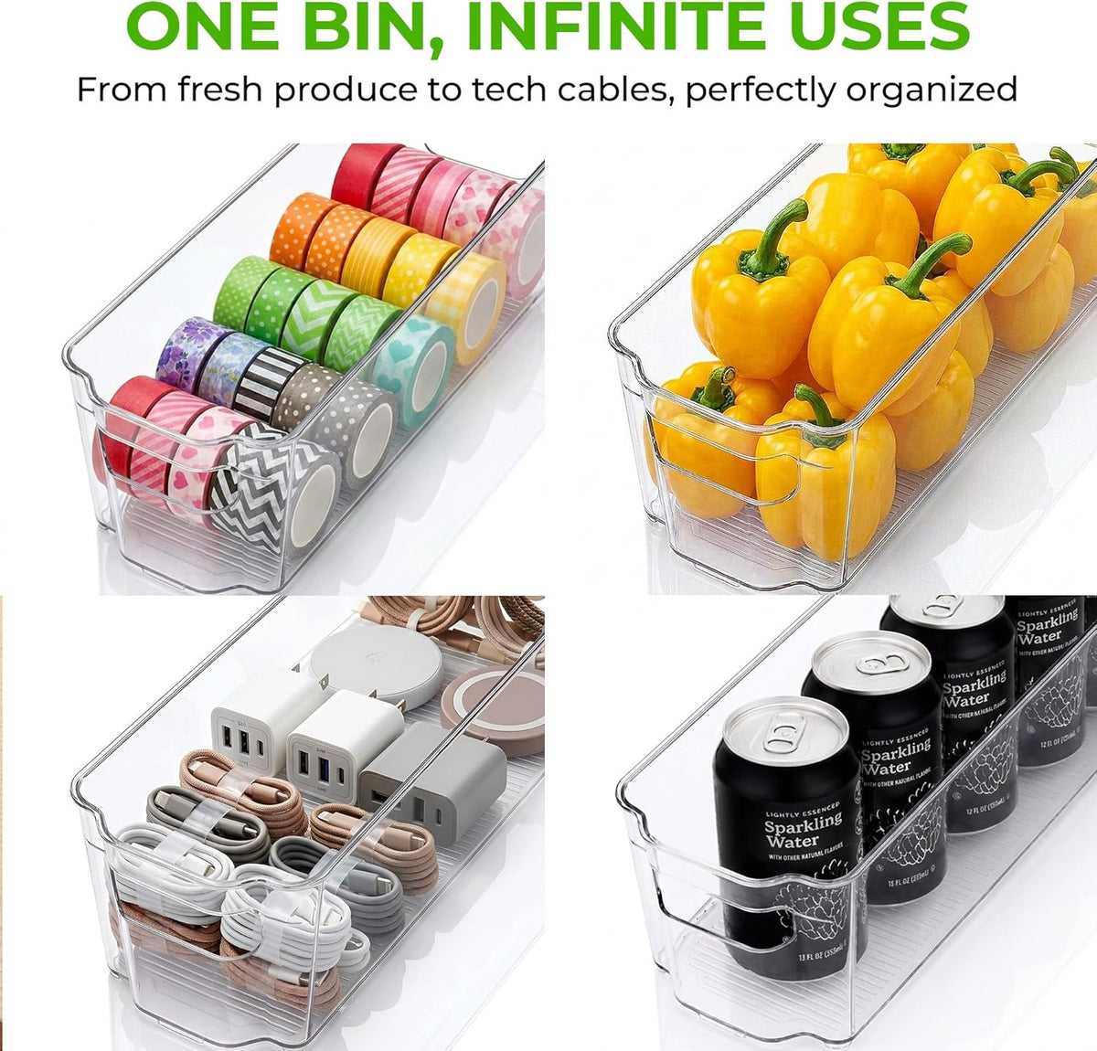 Zulay 4 Pack Clear Refrigerator Organizer Bins - XL Fridge Organizers and Storage Clear - Ideal Freezer Organizer Bins, Refrigerator Storage Containers, Kitchen Cabinets, Pantry Organization