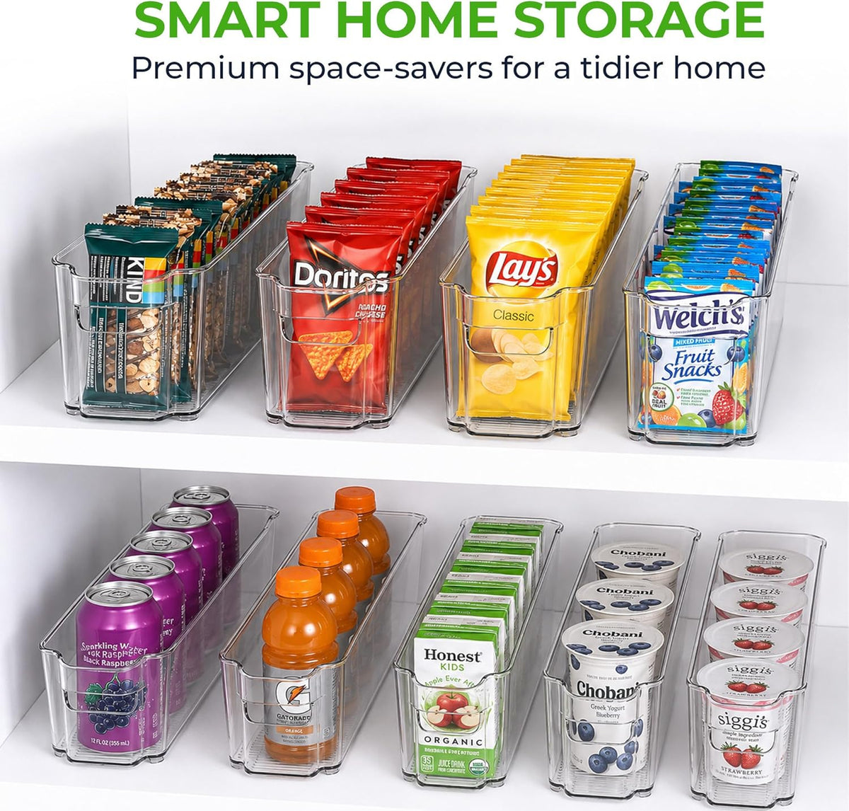 Zulay 4 Pack Clear Refrigerator Organizer Bins - XL Fridge Organizers and Storage Clear - Ideal Freezer Organizer Bins, Refrigerator Storage Containers, Kitchen Cabinets, Pantry Organization