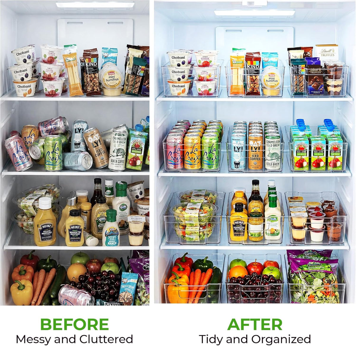 Zulay 4 Pack Clear Refrigerator Organizer Bins - XL Fridge Organizers and Storage Clear - Ideal Freezer Organizer Bins, Refrigerator Storage Containers, Kitchen Cabinets, Pantry Organization
