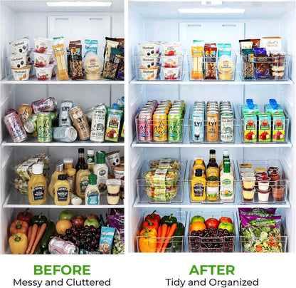 Zulay 4 Pack Clear Refrigerator Organizer Bins - XL Fridge Organizers and Storage Clear - Ideal Freezer Organizer Bins, Refrigerator Storage Containers, Kitchen Cabinets, Pantry Organization