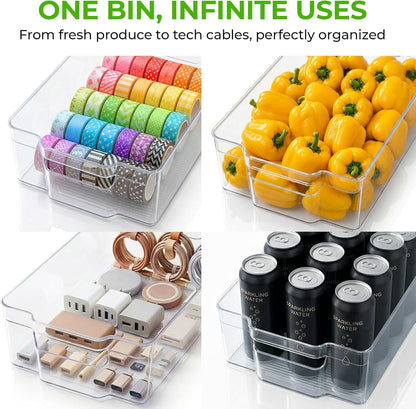 Zulay 4 Pack Clear Refrigerator Organizer Bins - XL Fridge Organizers and Storage Clear - Ideal Freezer Organizer Bins, Refrigerator Storage Containers, Kitchen Cabinets, Pantry Organization